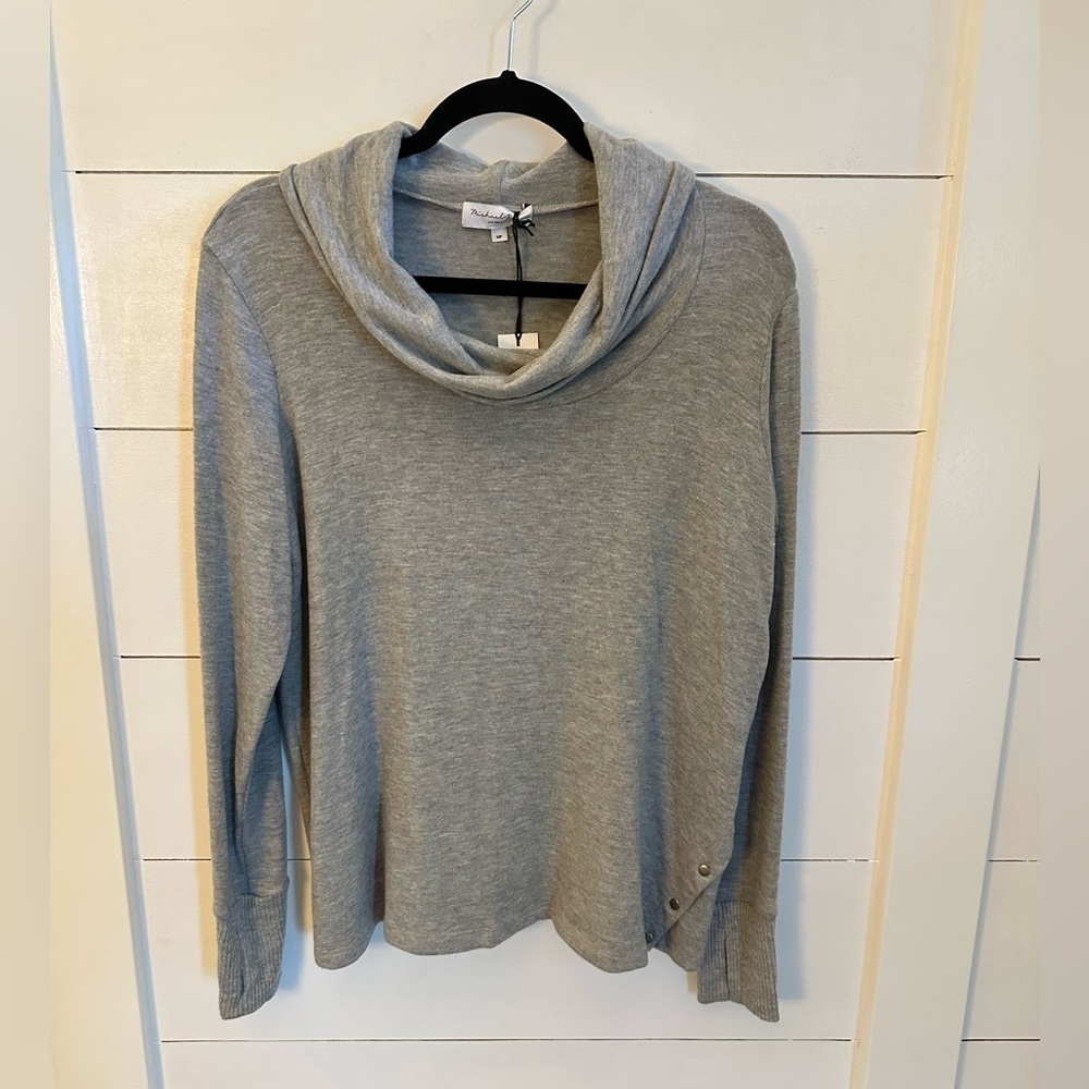 NWT MP MICHAEL STARS Madison Gray Women cowl brushed neck quiet luxury Sweater